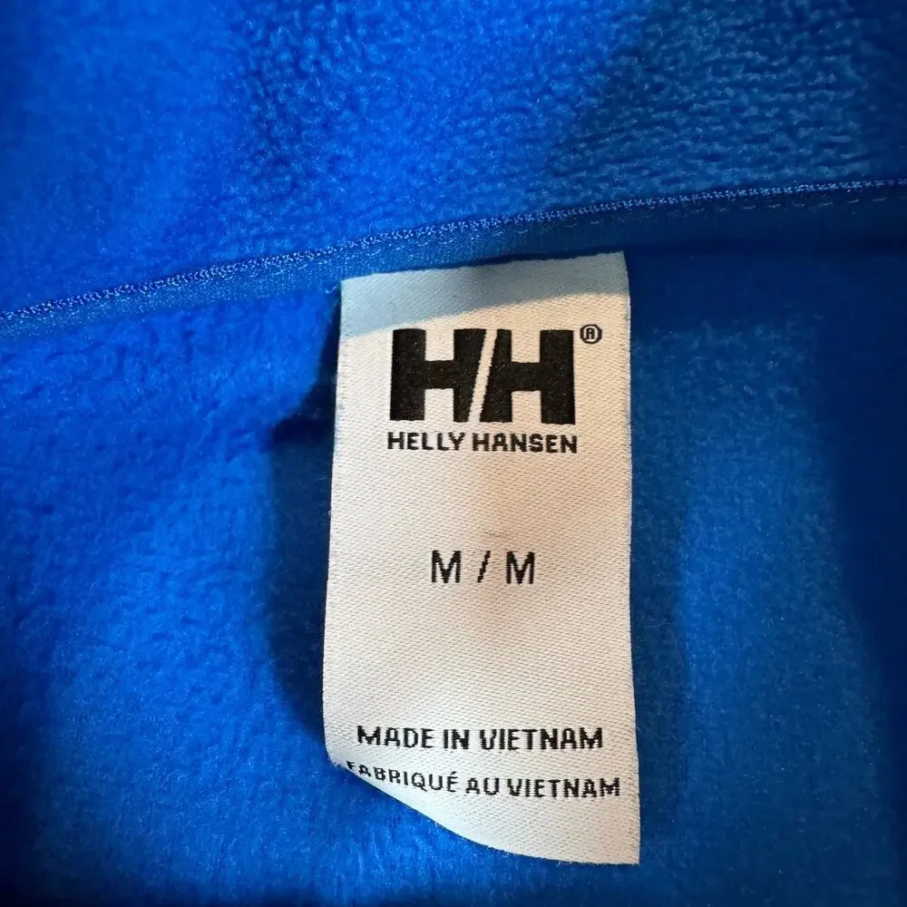 Helly Hansen Fleece Jacket Men Large Blue Full Zip HH Logo Polartec Collar M